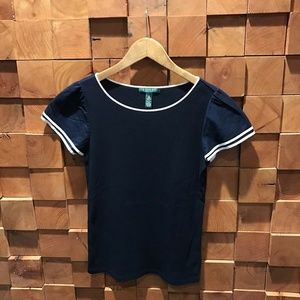 Lauren -Ralph Lauren Navy Ruffled Blouse Size M